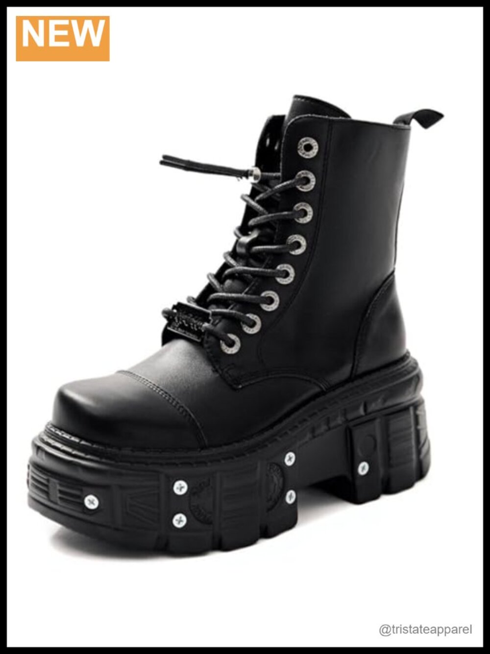 Goth Ankle Boots Studded Buckle Lace Up Chunky Block Heels Lug Sole Punk